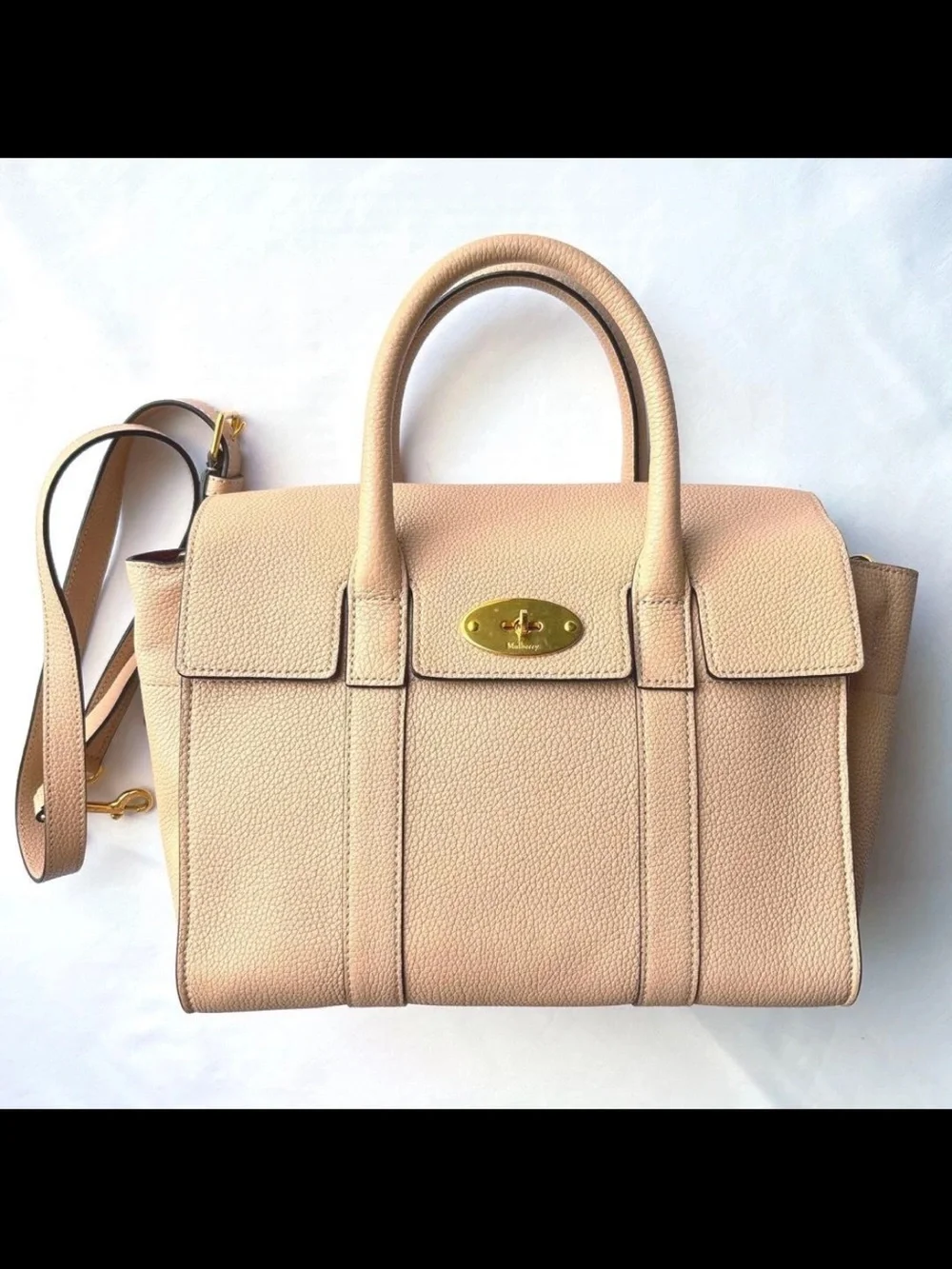 Mulberry Pale Pink Pebbled Leather Satchel with Gold Hardware